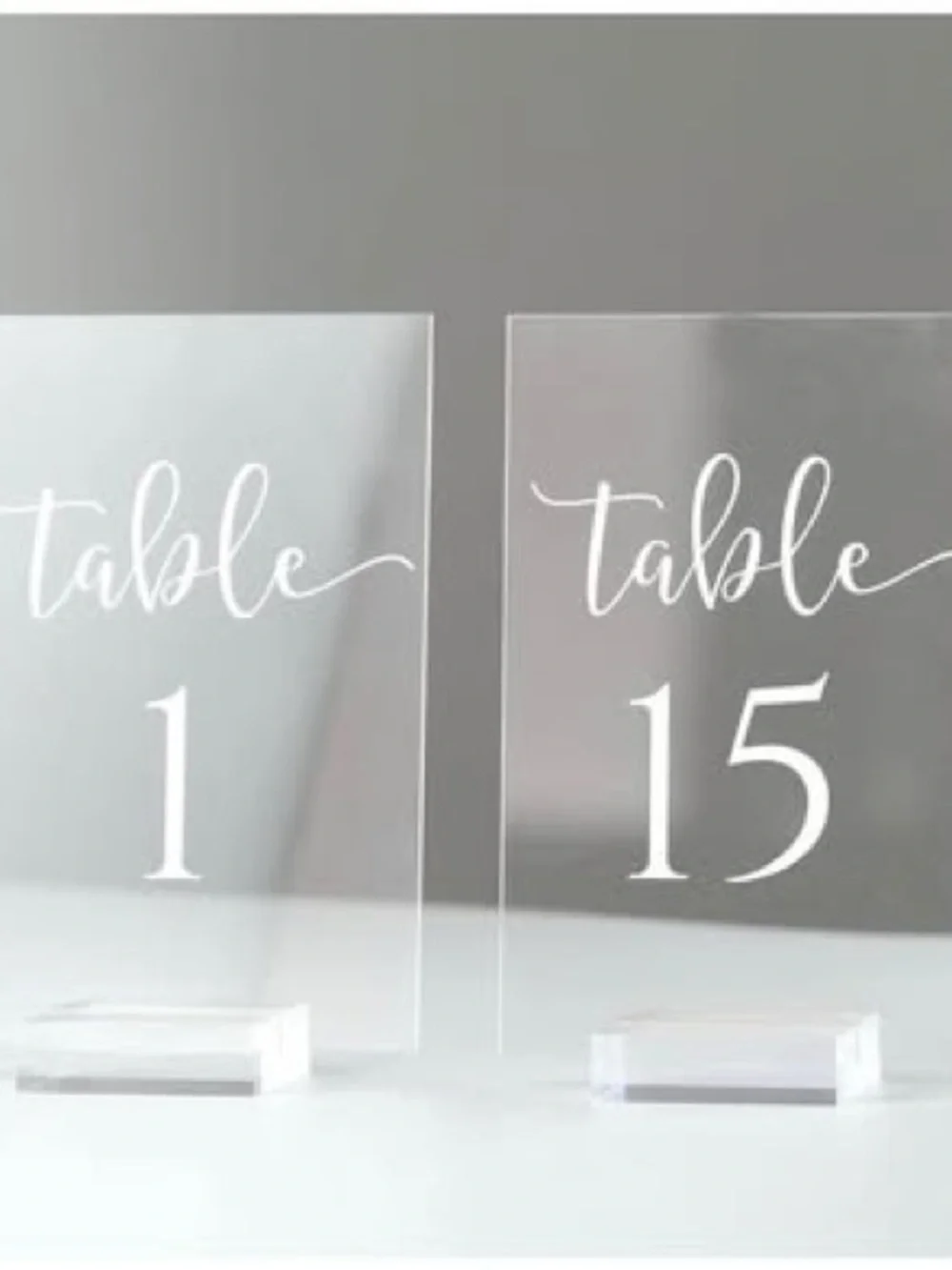 Clear Acrylic Table Numbers - White Script
